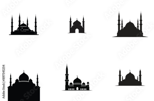 Islamic Mosque Silhouette Collection Vector Illustration