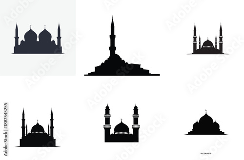 Islamic Mosque Silhouette Collection Vector Illustration