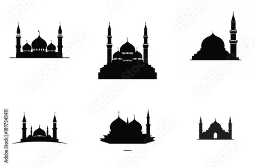 Islamic Mosque Silhouette Collection Vector Illustration
