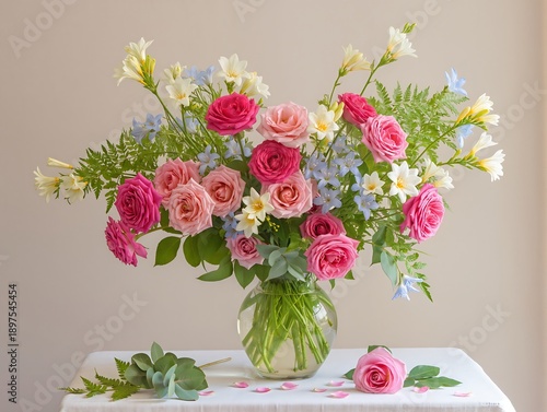 Floral side border with roses and lavender on light background