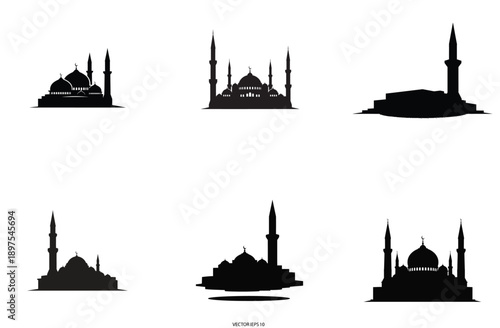 Islamic Mosque Silhouette Collection Vector Illustration