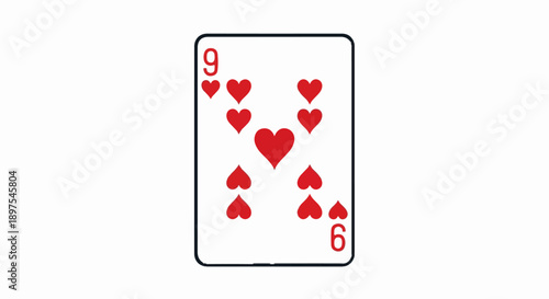 A single red nine of hearts playing card on a white background