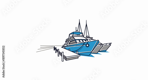 Modern yachts docked at a pier with clean lines and blue accents