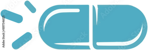 A simple blue capsule, emitting small light streaks from its left side