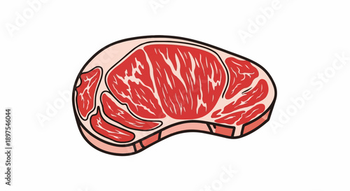 A stylized drawing of a raw, marbled steak with visible fat marbling and a bone