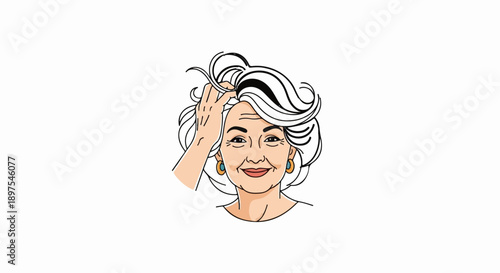 Cheerful woman with stylish white hair, jewelry, and a relaxed pose