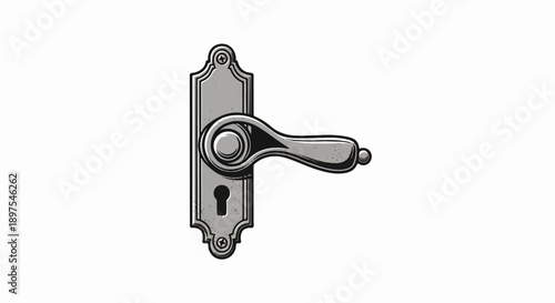 Ornate vintage door handle with a keyhole, rendered in a textured, monochrome graphic style