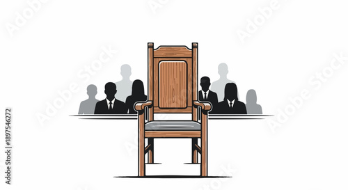 Empty wooden chair with silhouetted figures behind