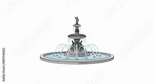Ornate, multi-tiered water fountain with graceful arcs of water and a central sculpture