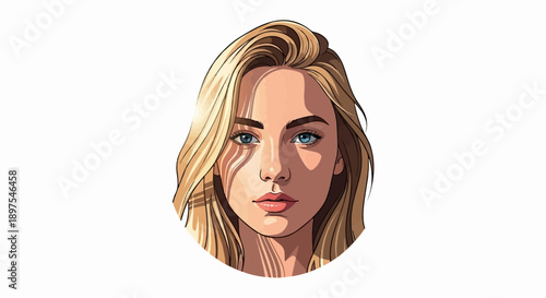Close up digital portrait of a young woman's face with blonde hair
