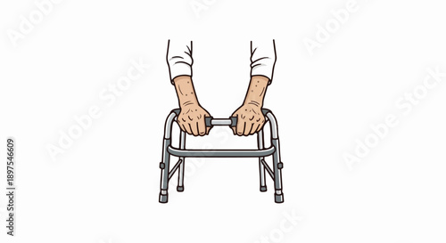 Elderly hands grip a walker for support