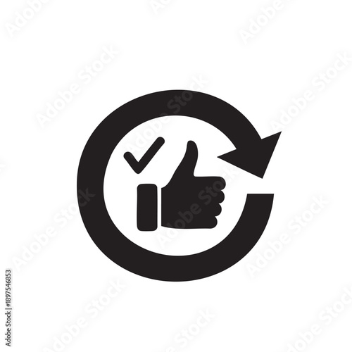 Hand giving thumbs up with approval checkmark and circular arrow