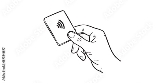 Hand holding smartphone with wireless signal icon illustration