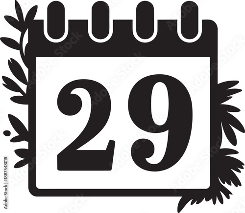 Calendar with number twenty nine and decorative leaves vector illustration