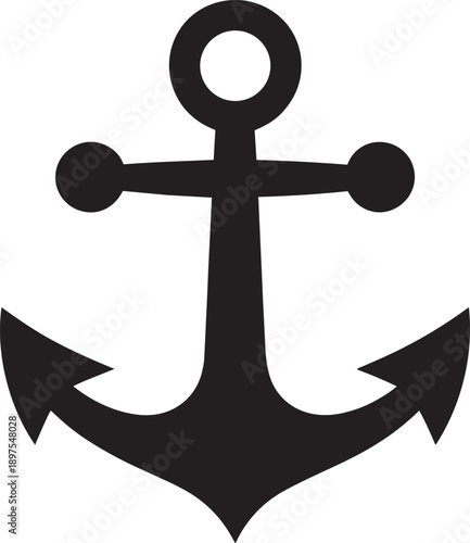 Classic anchor icon, maritime symbol for stability and safety, black vector illustration