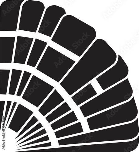 Color palette fan, semicircular array of various swatches for design projects