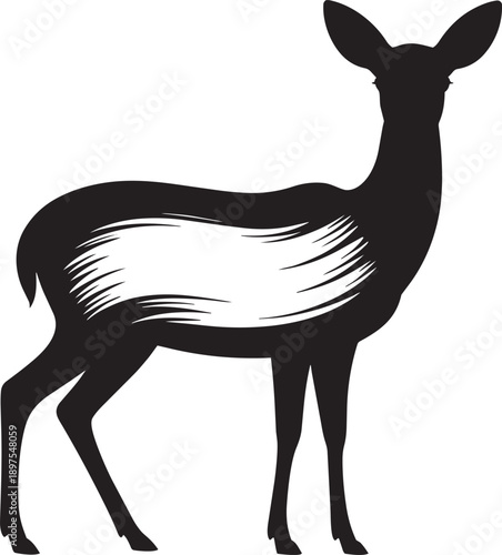 Elegant deer silhouette with artistic brush stroke texture for modern nature and wildlife design