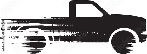 Distressed pickup truck silhouette with grunge texture effect for vintage automotive logo design