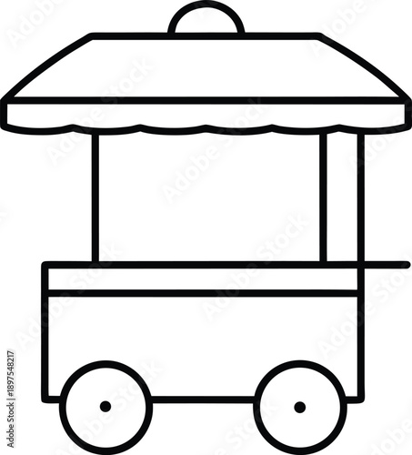 Street food stall cart with canopy outline vector illustration on white background