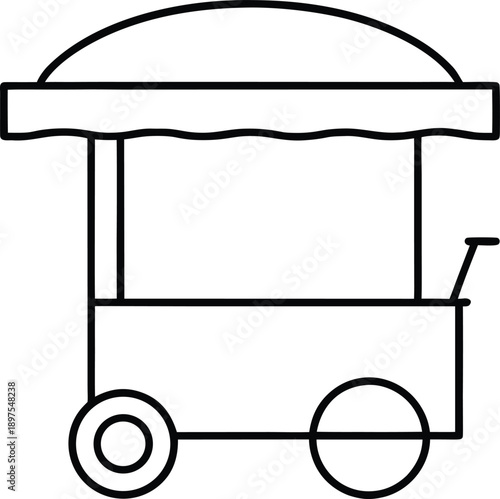 Street food stall cart with canopy outline vector illustration on white background