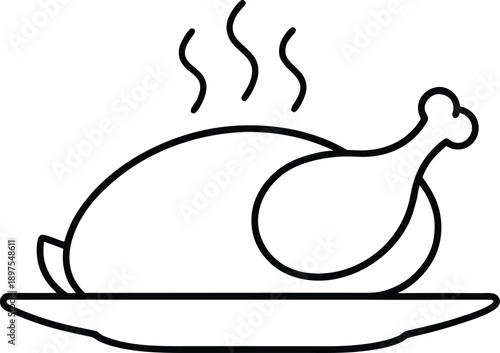 Chicken outline vector illustration on white background