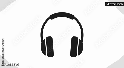 Simple Black Silhouette of Modern Headphones Icon.