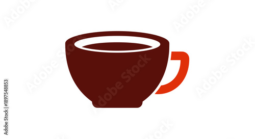 Simple Brown Coffee Cup with Orange Handle Icon.