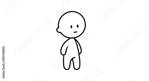 Simple Cartoon Character Standing Still Looking Sideways.