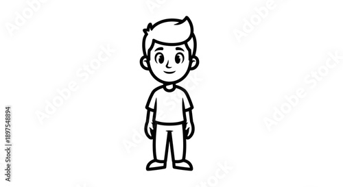 Simple Cartoon Boy Standing Full Body Outline.