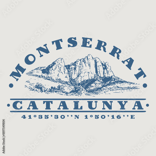 Vintage style design for the mountains of Montserrat in Catalonia.