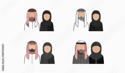 Arab Couple Flat Icon Saudi People Muslim Man and Woman Vector Illustration