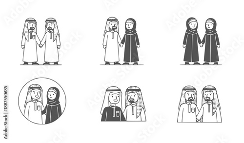 Saudi Arab Couple Flat Icon Vector Illustration Muslim Man and Woman