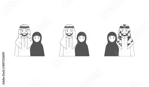 Saudi Arab Couple Head & Shoulder Flat Vector Icon Illustration