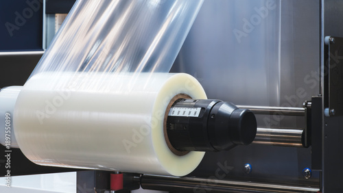 Photos A machine with a roll of polyethylene plastic film on it