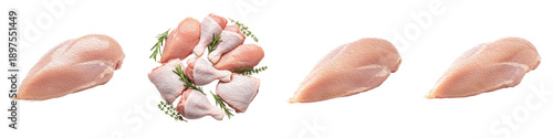 Принти на полотні Set of Fresh Raw Chicken Breast Fillets and Drumsticks Isolated on Transparent B