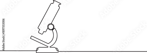 Microscope Scientific instrument one continuous line art, Vector illustration, One line art, Line art graphic style