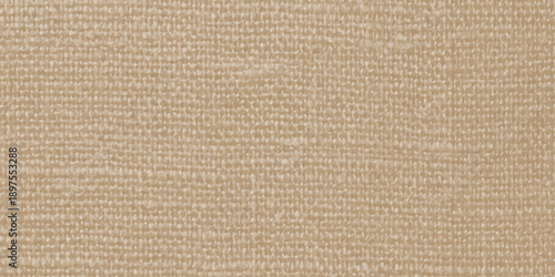 A closeup of a rough brown burlap textile reveals a detailed woven pattern of natural linen fiber and old hessian sackcloth material creating a textured beige fabric backdrop