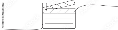 A movie clapperboard one continuous line art, Vector illustration, One line art, Line art graphic style