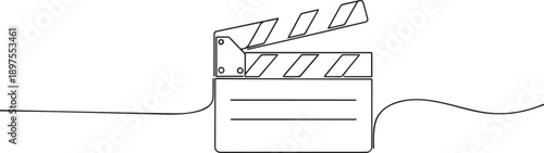 A movie clapperboard one continuous line art, Vector illustration, One line art, Line art graphic style