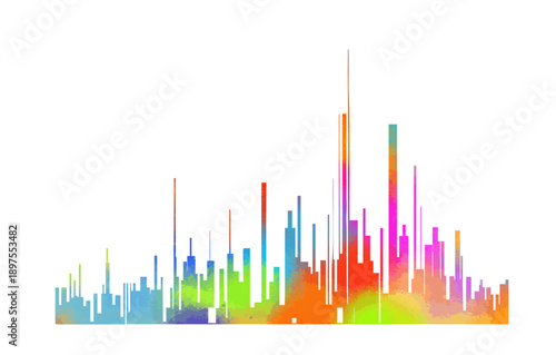 Abstract colored banner Big city life. Many tall skyscraper buildings. Hand drawn Not AI, vector illustration