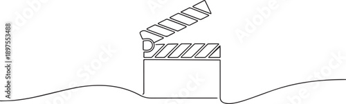 A movie clapperboard one continuous line art, Vector illustration, One line art, Line art graphic style