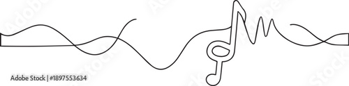 Musical notes and treble clef one continuous line art, Vector illustration, One line art, Line art graphic style