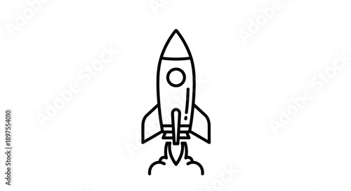Simple Line Art Rocket Launching into Space.