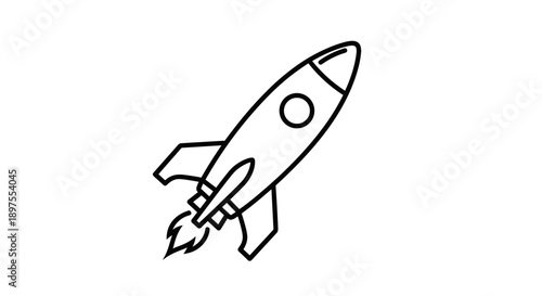 Simple Line Art Rocket Ship Launching Upwards 3.