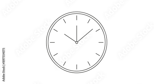 Simple Line Drawing of a Classic Analog Clock Face.