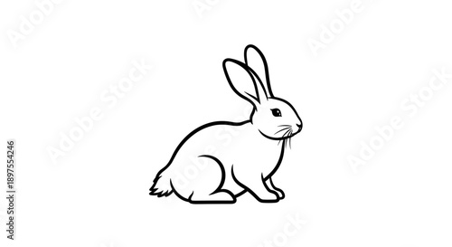 Simple Line Drawing of a Sitting Rabbit.