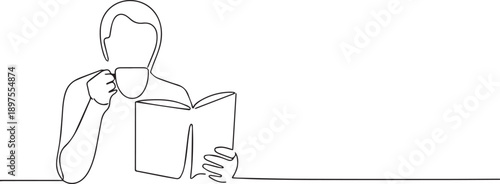 Person reading book one continuous line art, Vector illustration, One line art, Line art graphic style