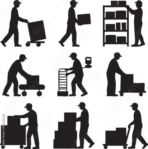Collection of Silhouettes Depicting Various Warehouse and Delivery Activities