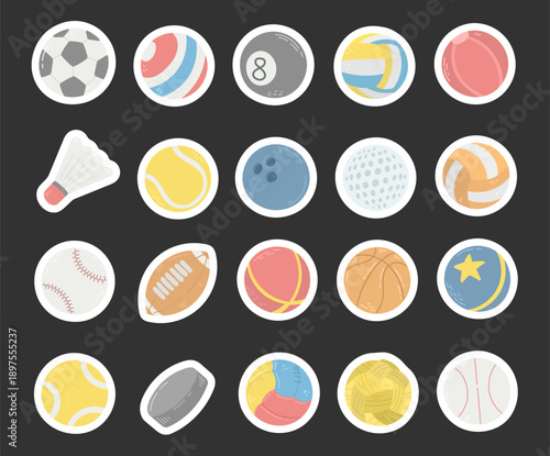 Sport set in scandinavian style featuring equipment training recreation indoor outdoor activities balls soccer tennis basketball baseball volleyball golf hockey