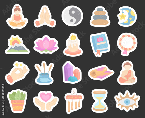 Spiritual meditation set in scandinavian style featuring mindfulness practices symbols objects rituals balance awareness harmony yoga nature spirituality time protection